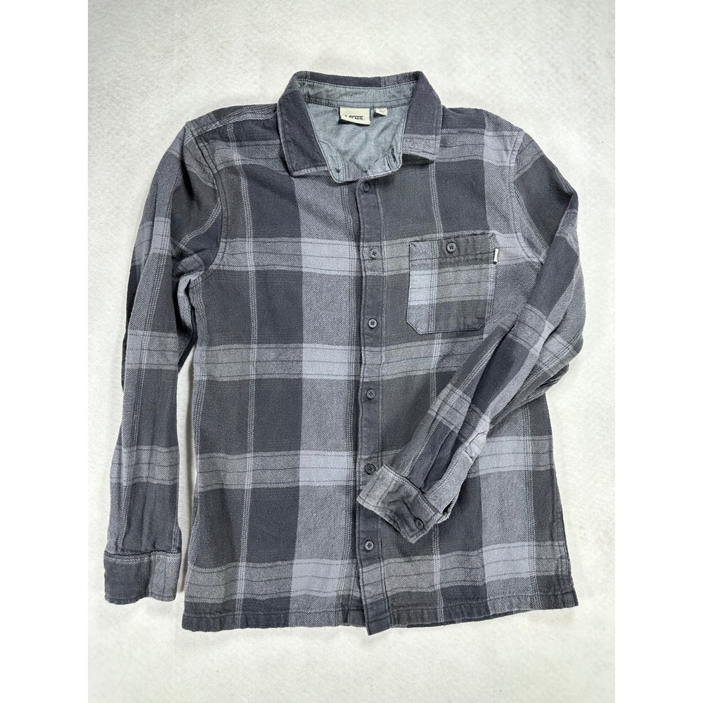 Vans Mens Grey Black Plaid Flannel Long Sleeve Button Down Shirt Size Medium